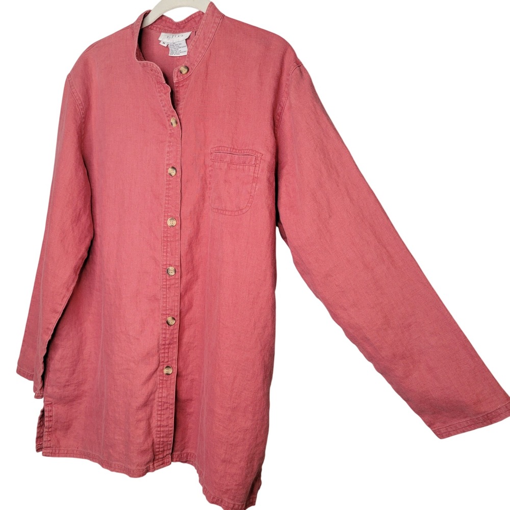 VTG J. Jill Button Up Women's Size M Light Red 100% Linen L/S Tunic Top